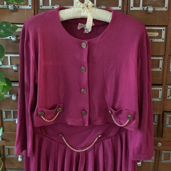 Vintage Two Piece Gold Chain Purple Cotton Elastic Jacket and Pants Size Large - Picture 2 of 13